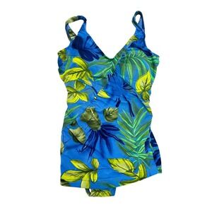 Vintage 80s Floral Tank Swimsuit One Piece Swimwear Tropical Print Beach JS